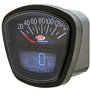 SIP speedometer/tach, black face: Lambretta Series 3, DL/GP