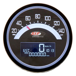 SIP speedometer/tach, black face: Lambretta Series 1-2