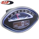 SIP speedometer/tach, black face: Vespa SS, GS, Sprint, etc.